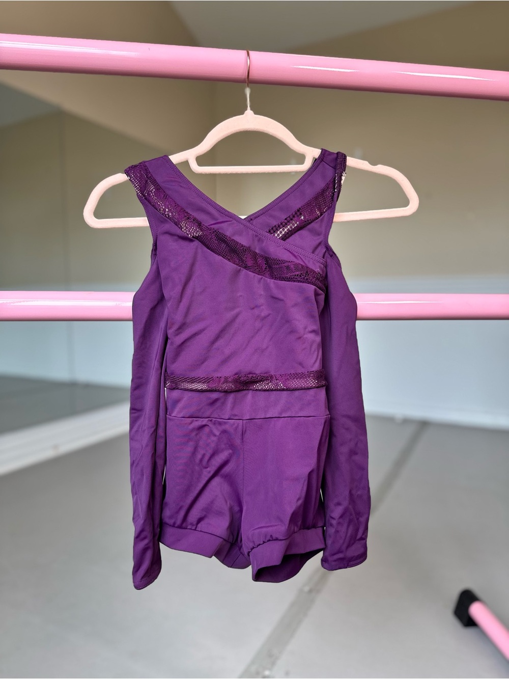 Weissman Purple Dance Modern Leotard with Mesh Trim